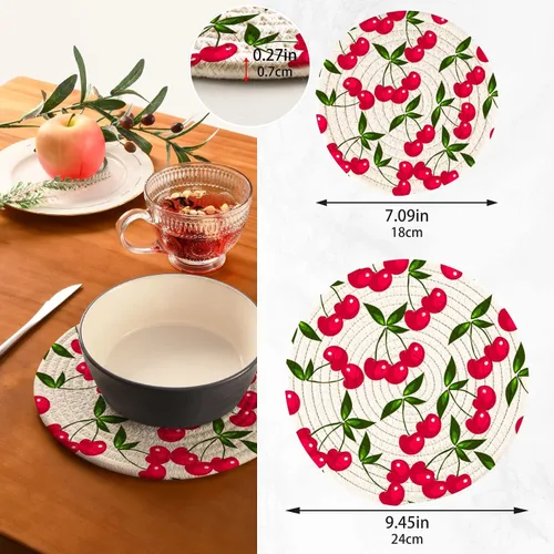 Vista 3 de Qilmy Cherry Kitchen - Juego de 2 agarraderas redondas, resistentes al calor, para platos calientes, ollas calientes y sartén, 7 pulgadas + 9