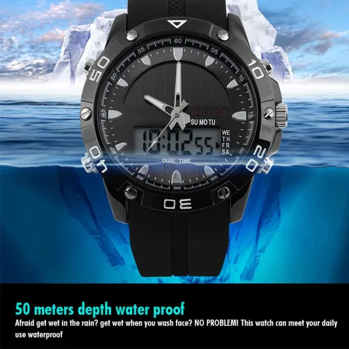 Vista 4 de PASNEW Men's Watch,Solar Watch,Large Dial Dual Display Watch,Multifunction Waterproof Digital Watch,Men's Wrist Watches