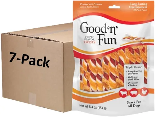 Vista 17 de GOOD 'N' FUN Giros de triple sabor con masticables Bully, golosinas para perros con alto contenido de proteínas para todos los perros adultos