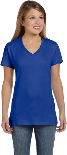 Vista 2 de Hanes Camiseta de algodón con cuello en V para mujer talla M color real profundo azul Deep Royal Blue M