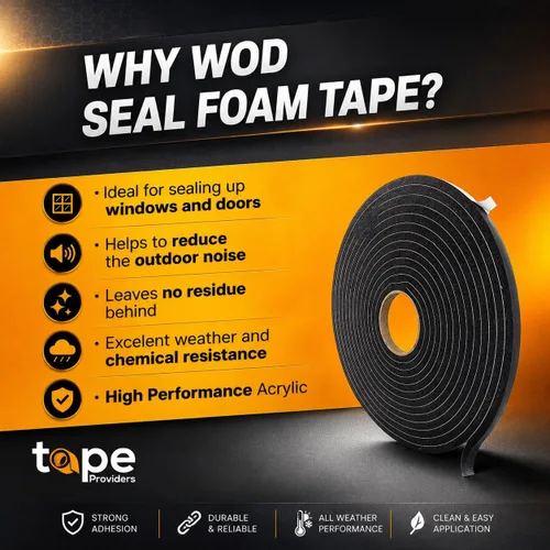 Vista 2 de WOD SSFLDFT Cinta aislante de espuma autoadhesiva de 1/2 pulgada de grosor, 1 pulgada x 25 pies, fabricada en Estados Unidos, impermeabilización