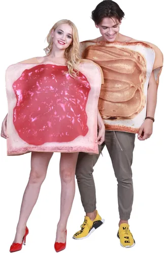 Vista 8 de EraSpooky Disfraces de Halloween para parejas rebanadas de pan para adultos mantequilla de maní y gelatina disfraz de fiesta de cosplay comida