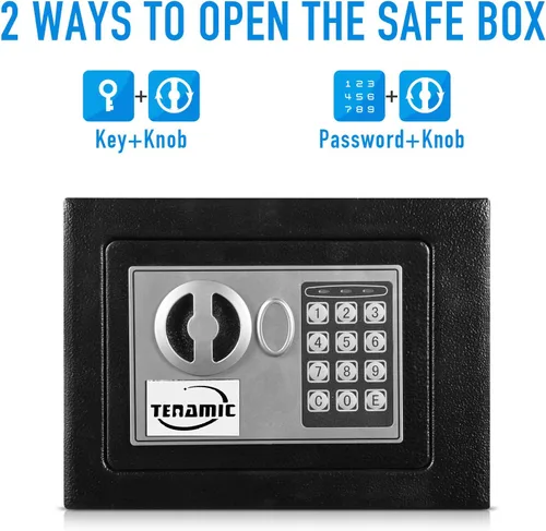 Vista 3 de TENAMIC Caja Fuerte 0.23 Pies Cúbicos Caja de Seguridad Digital Electrónica, Caja Fuerte con Cerradura de Teclado para Gabinete, Acero de Aleación