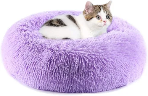 Vista 6 de Camas para gatos de interior – Cama para gatos lavable de 20/24 pulgadas, camas para perros pequeños y medianos, antiansiedad, cama redonda de felpa