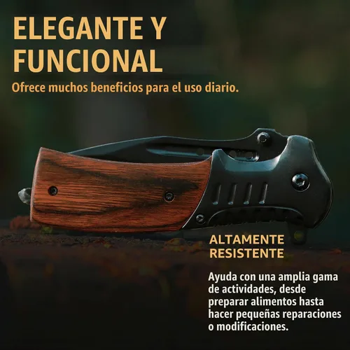 Vista 7 de Cuchillo de bolsillo para hombres con mango de madera, rompedor de vidrio y clip de bolsillo, hoja afilada de 3.66 pulgadas, cuchillos plegables 1.