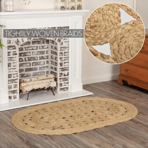 Vista 6 de VHC Brands 10713 - Alfombra ovalada de yute para cabina de té, Tela