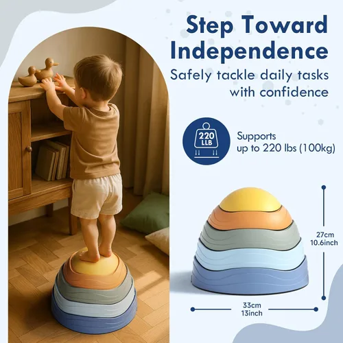Vista 5 de Lehoo Castle Stepping Stones for Kids, Non-Slip Toddler Stepping Stones, Indoor & Outdoor Sensory Toys for Toddlers 1-3, Balance Board Obstacle