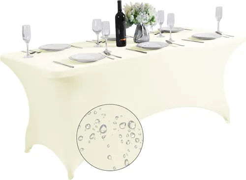 Vista 15 de SuperO - Paquete de 2 manteles de elastano impermeables para mesas de 6 pies, mantel elástico universal ajustable para fiestas, banquetes, bodas