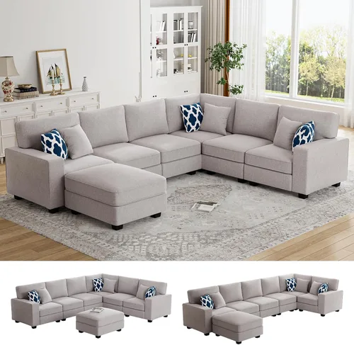 Vista 37 de Legend Vansen - Sofá seccional modular en forma de U con otomano, sofá de esquina reversible moderno para sala de estar (Antracita, 2+3 con otomano)