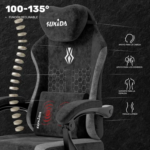 Vista 4 de SUKIDA Silla ergonómica de videojuegos de tela, sillas ergonómicas de respaldo alto para juegos de computadora con gran masaje ajustable, soporte