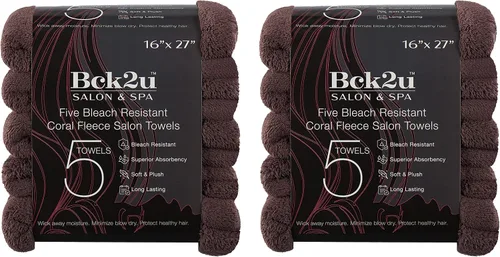 Vista 2 de Arkwright Toallas de microfibra de vellón coral, paquete de 10, resistentes al blanqueo, juego de toallas absorbentes para secado del cabello Marrón