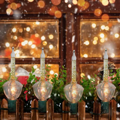 Vista 4 de Couah Luces de Burbujas de Navidad, Juego de Cadena de Luces Vintage de 11 Pies, 7 Fluidos de Burbujas Transparentes con Purpurina Dorada C7/E12 7