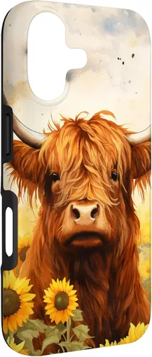 Vista 3 de Highland Cow Animal Lover Watercolor Sunflower Case for iPhone 17