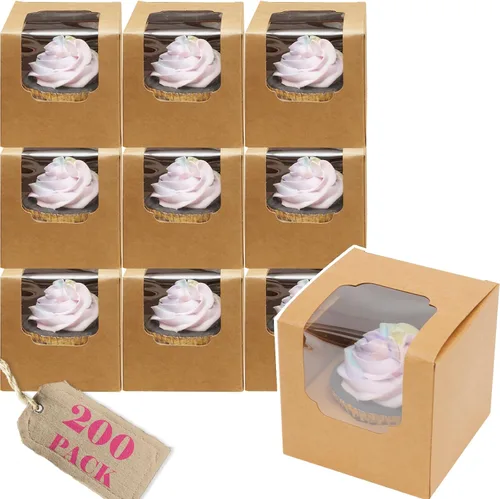 Vista 19 de qiqee Cajas para magdalenas verdes, soportes individuales desechables para magdalenas, 50 piezas, cajas individuales para magdalenas con ventana
