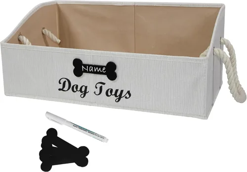 Vista 9 de Geyecete - Cajas grandes plegables de tela para almacenamiento de juguetes de perro, organizadores trapezoidales con asa de cuerda trenzada, cestas