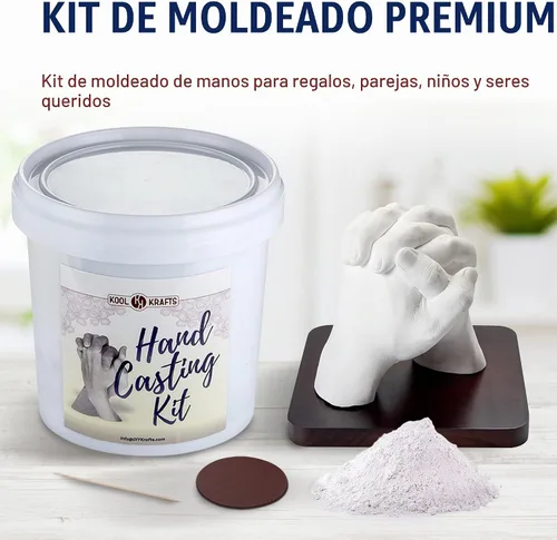 Vista 3 de Kit de Fundición de Manos para Parejas, Kit de Moldeo de Estatua de Yeso DIY, Kit de Molde de Manos DIY con Base de Madera de Caoba, Aniversario