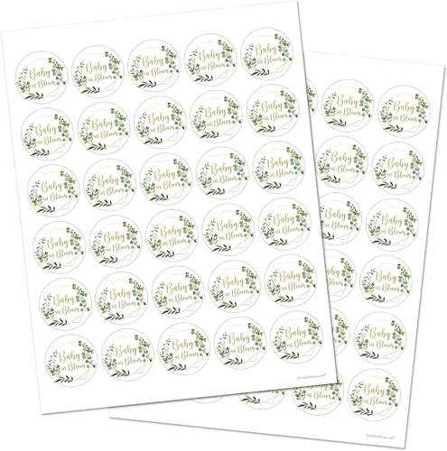 Vista 2 de Calcomanías redondas de 1.5 pulgadas para baby shower, juego de 60 (vegetación)