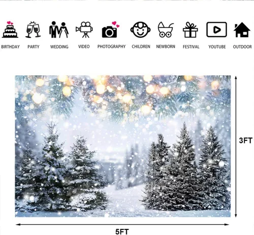 Vista 6 de Lofaris Telón de fondo de país de las maravillas de invierno, bosque blanco de Navidad, copos de nieve, fondo de fotografía para niños, recién