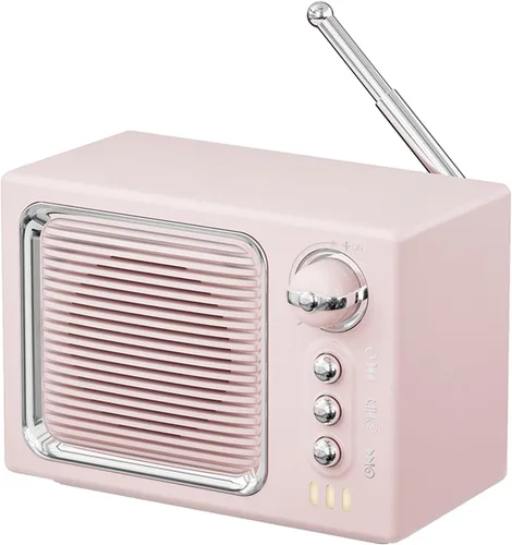 Vista 11 de Altavoz Bluetooth retro, mini altavoz Bluetooth inalámbrico portátil vintage con sonido de ruido blanco, sonido fuerte de 5 W, llamadas manos Beige