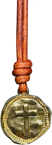 Vista 14 de Collar de Cruz de Cuero para Hombres - Moneda de Cruz para Hombre, Colgante Religioso, Collares de Medallón, Regalo de Navidad, Colgante Católico