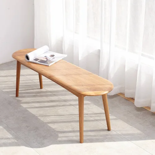 Vista 2 de Banco de comedor de madera de roble macizo, banco de acento con grano de madera para comedor, entrada, dormitorio