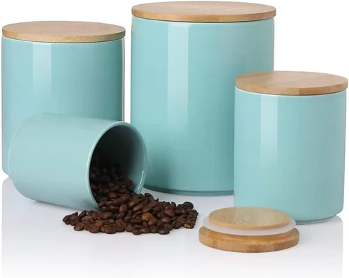 Vista 100 de Botes de Cocina Sweejar Tarro de Cerámica para Almacenamiento de Alimentos, Contenedores Apilables con Tapa de Madera de Sellado Hermético
