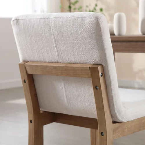 Vista 4 de chairus Juego de 2 sillas de comedor tapizadas de tela sin brazos, sillas auxiliares modernas de mediados de siglo con patas de madera maciza