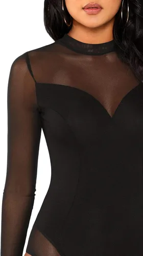 Vista 4 de Floerns Enterizo elástico de manga larga de malla transparente para mujer