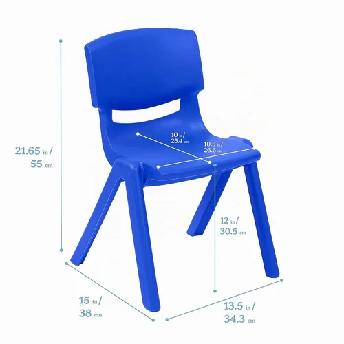 Vista 3 de ECR4Kids Silla Escolar Apilable de 12 Pulgadas de Plástico, Muebles para Aula, Azul, Paquete de 4