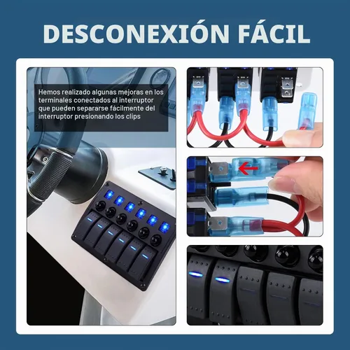 Vista 4 de Panel de Interruptores Marinos de 4 Posiciones Impermeable, Panel de Interruptores Basculantes de Barco Impermeable 12V/24 voltios Interruptor