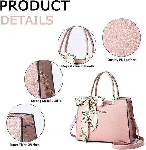 Vista 3 de Bolso de mano de cuero para mujer con asa superior, bolso bandolera