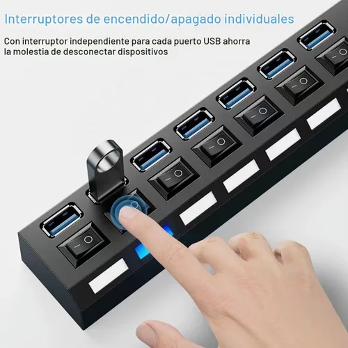 Vista 10 de vienon Hub 3.0, extensor USB de 7 puertos con interruptores LED individuales de encendido/apagado, concentrador USB3.0 para laptop, PC, MacBook, Mac