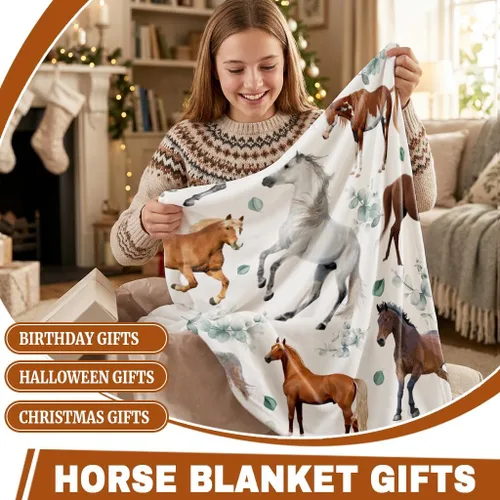 Vista 6 de Mantas de Caballo Regalos para Niñas y Niños, Manta de Franela Floral Ultra Suave para Decoración de Sofá/Sofá/Viajes/Campamento, Regalos