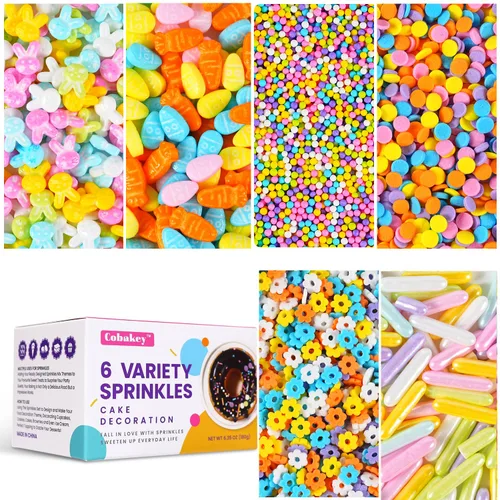 Vista 14 de Chispas para decoración de pasteles, cupcakes, galletas, cobertura para helado, 6 paquetes de chispas azules, chispas de copos de nieve de invierno