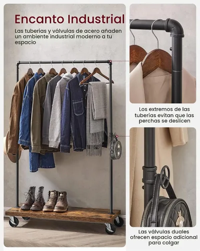 Vista 4 de VASAGLE UHSR65BX - Perchero para ropa de estilo rústico con diseño de tuberías industriales, con estante, estante de ropa resistente