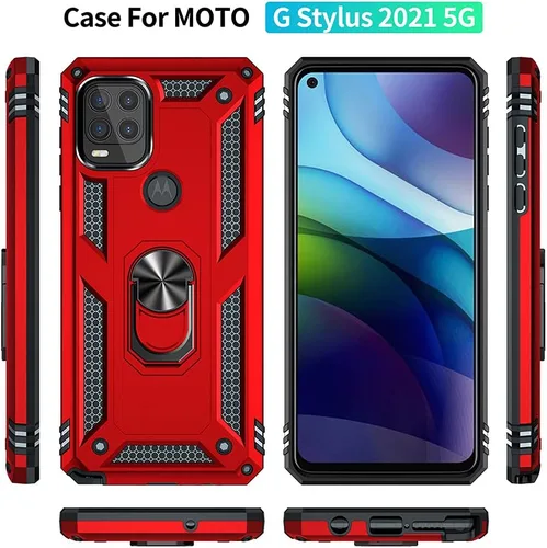 Vista 5 de Androgate Funda compatible con Moto G Stylus 5G con protector de pantalla HD, soporte de anillo de grado militar, soporte para automóvil, prueba