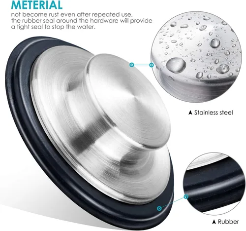 Vista 3 de Tapón para fregadero de cocina, acero inoxidable, borde ancho grande de 3.35 pulgadas de diámetro, 2 unidades Fengbao