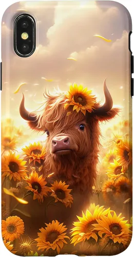 Vista 5 de Cute Scottish Highland Cow Sunflower Western Country Farm Case for iPhone 16