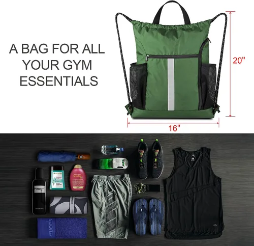 Vista 3 de BeeGreen Mochila deportiva con cordón y compartimento para zapatos y dos soportes para botellas de agua