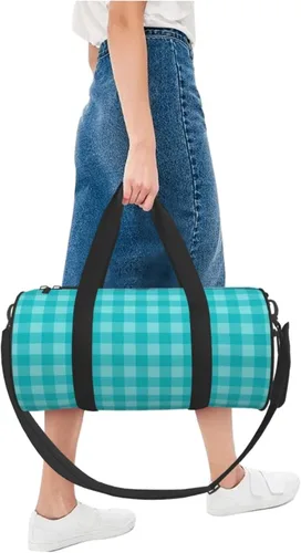 Vista 5 de Large Duffle Bag for Travel - Retro Green Plaid Print Gym Bag for Women Men, Travel Foldable Bags for Women Men with Zippered Multiple Pockets
