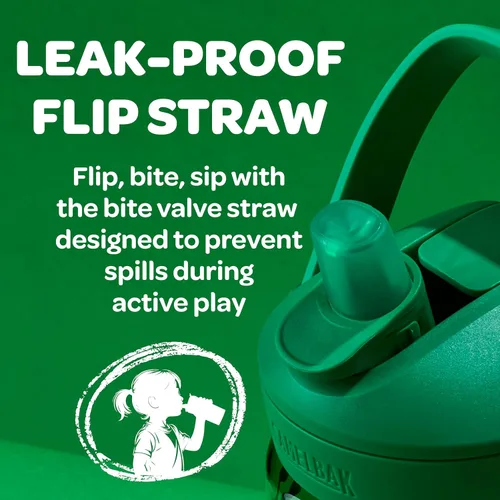 Vista 4 de CamelBak Crayola Flip Straw Kids Tritan Renew Botella de agua Cerulean, 14 onzas