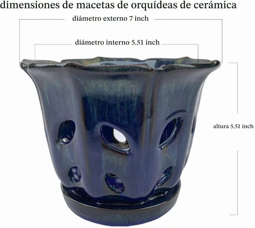 Vista 2 de Ceramic Orchid Pots with Holes 6 inch (Dark Blue)
