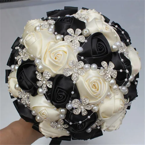 Vista 3 de S_SSOY Ramos artificiales hechos a mano con diamantes de imitación de perlas de seda para dama de honor, para novia, ramo de boda con flor