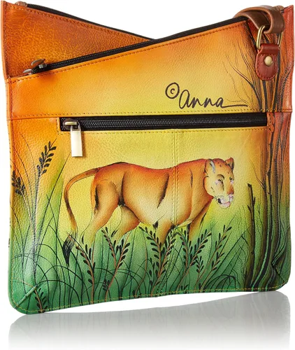 Vista 3 de Anna by Anuschka - Body cruzado multicompartimiento de cuero genuino para mujer, diseño original pintado a mano