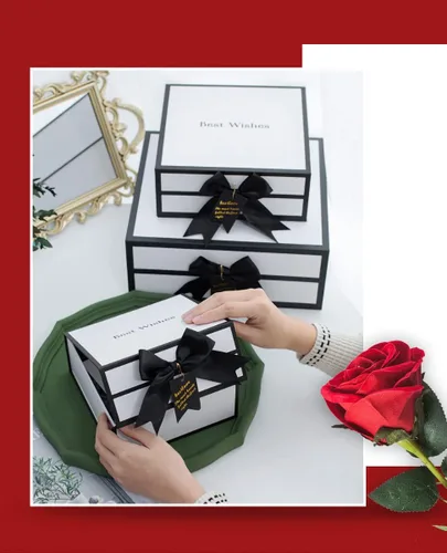 Vista 2 de Homeanda Paquete de 3 cajas de cartón negro de diferentes tamaños con tapa superior para Navidad, cumpleaños, día de la madre, Pascua, despedidas