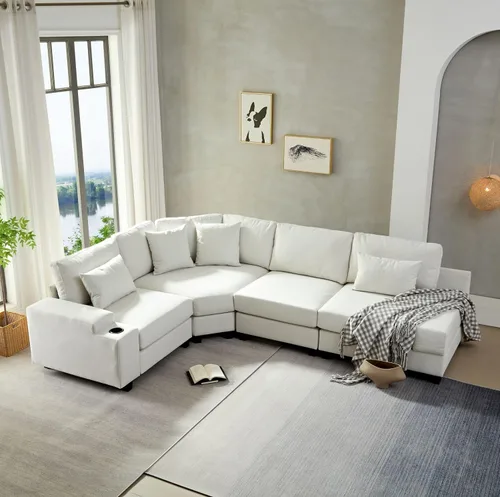 Vista 11 de KEVINSPACE Sofá modular modular de 4 asientos de 100.4 pulgadas con tumbona reversible en forma de L, sofá modular modular para sala de estar 100.4
