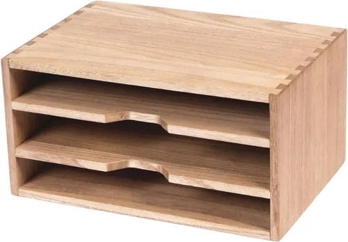 Vista 8 de DDYURI Bandeja clasificadora de archivos de 3 niveles para almacenamiento de papel, organizador de documentos de escritorio de madera