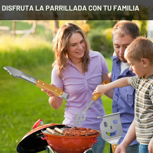 Vista 6 de Juego de herramientas para barbacoa STEVEN-BULL S, accesorios para barbacoa extra largos, accesorios para parrilla para parrilla al aire libre