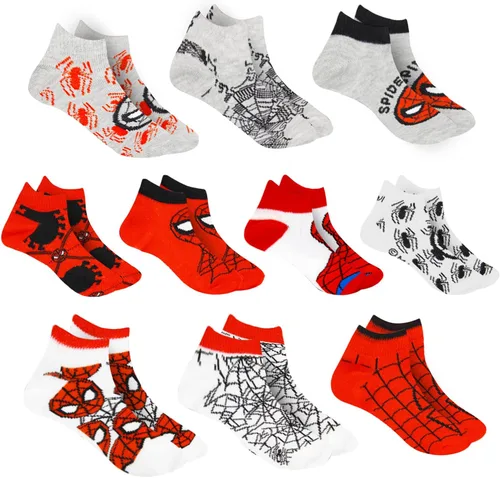 Vista 12 de Marvel Calcetines de Spider-Man para niños, 10 pares de calcetines de corte bajo para niños de 3 a 9 años Marvel Comics