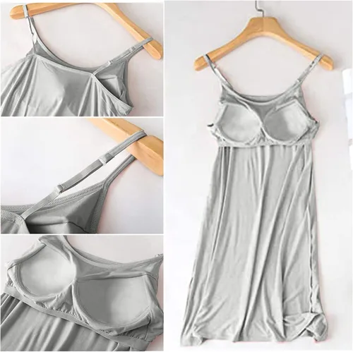 Vista 6 de Vestido completo para mujer, brasier integrado, ropa de dormir con tirantes delgados ajustables